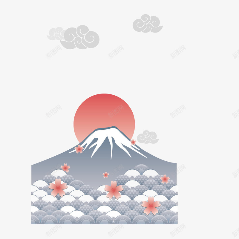 扁平日本富士山矢量图eps免抠素材_88icon https://88icon.com 云朵 富士山 扁平 日出 日本 樱花 波纹 矢量图 祥云 美丽的富士山