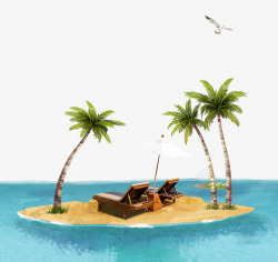 休闲旅游车沙滩小岛插画高清图片