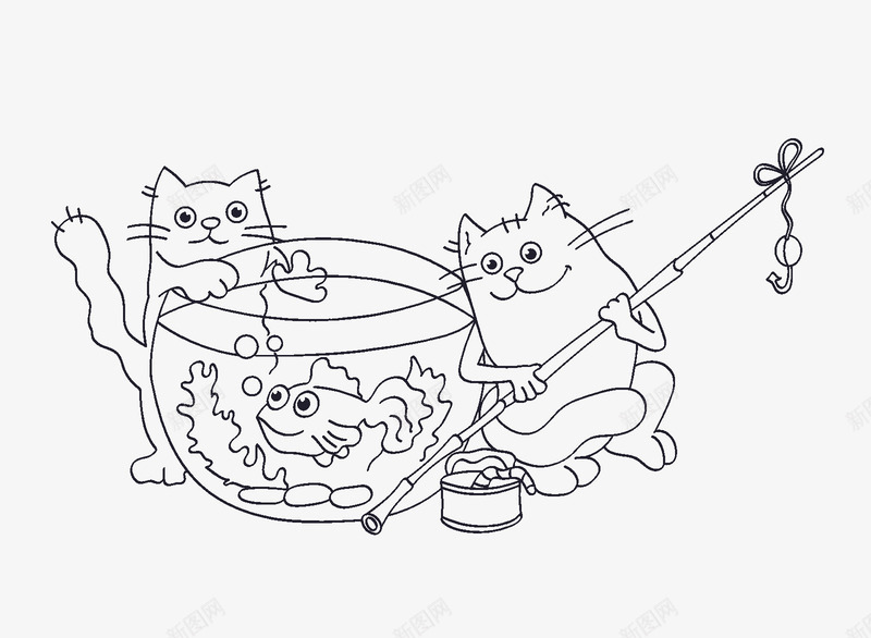 手绘小猫钓鱼png免抠素材_88icon https://88icon.com PNG PNG素材 卡通 小猫钓鱼 手绘 猫 钓鱼 钓鱼杆 鱼