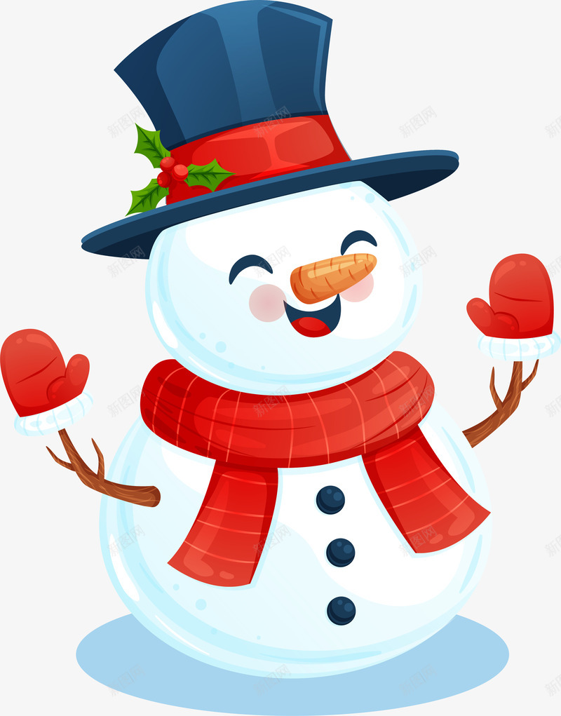 冬天开心可爱雪人png免抠素材_88icon https://88icon.com 冬季冬天 卡通 帽子 开心 矢量图案 红色围巾 雪人
