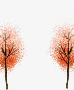 手绘红色秋季树叶树林素材
