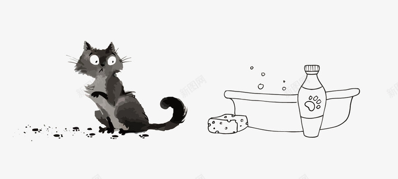 小脏猫要洗澡png免抠素材_88icon https://88icon.com 宠物 水墨 水墨画猫 洗澡 猫咪 猫洗澡 脏