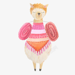 花衣服绵羊手绘水彩小清新动物植素材