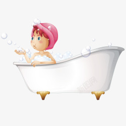 浴缸里洗澡的小女孩素材