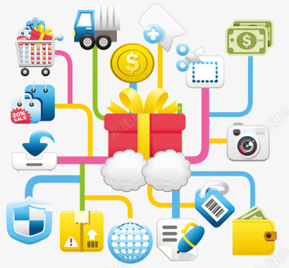 礼物盒网络购物流程图图标图标