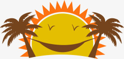 抽象太阳笑脸椰子树图案矢量图素材