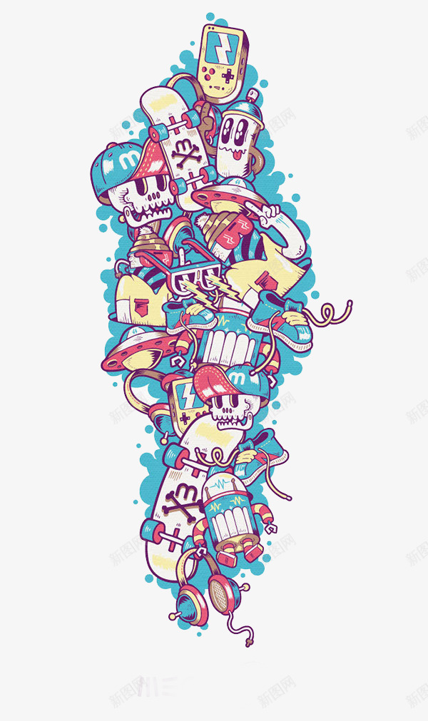 一堆骷髅png免抠素材_88icon https://88icon.com Q版 卡通 嘻哈 插画 暗黑系 涂鸦 潮流 潮牌 美式漫画 美漫 街头涂鸦