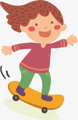 卡通男孩熘冰滑板女孩插画高清图片
