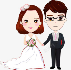 大码结婚礼服新婚夫妇卡通插画高清图片