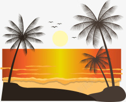椰子树海边日落素材