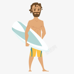 拿着冲浪板的男性人物矢量图素材