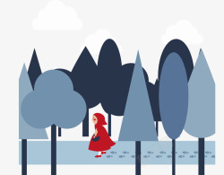 行走在森林里的小红帽素材