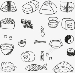 手绘鱼和荷叶手绘美味日本料理高清图片
