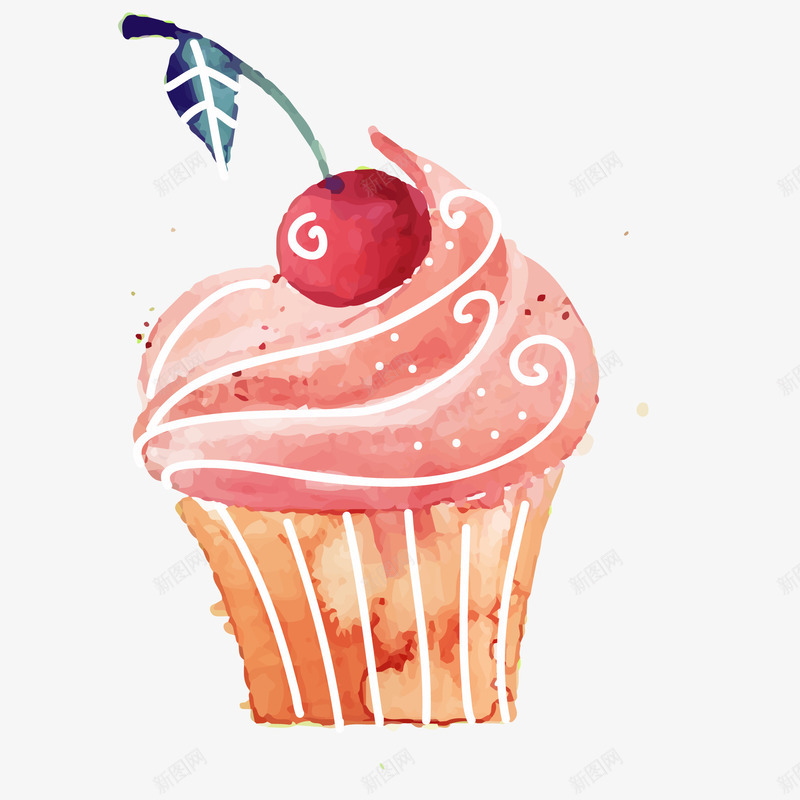 卡通樱桃水果纸杯蛋糕png免抠素材_88icon https://88icon.com 图案 彩绘 手绘 樱桃水果 水彩 水粉 纸杯蛋糕