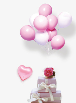 粉色气球花朵装饰礼盒素材