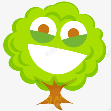 快乐的太阳笑脸绿树图标图标