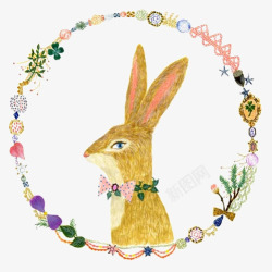 长耳兔子手绘装饰圆形边框长耳朵兔子高清图片