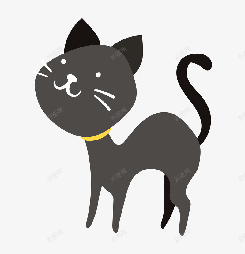 黑色的小猫咪卡通图png免抠素材_88icon https://88icon.com 动物 卡通 可爱的 小猫咪 尾巴 简图 胡须