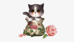 手绘萌猫可爱花瓶小猫高清图片