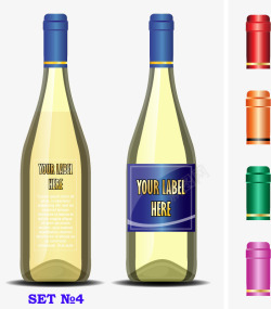 不同颜色酒瓶包装矢量图素材