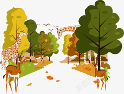 手绘秋季森林装饰图案矢量图素材