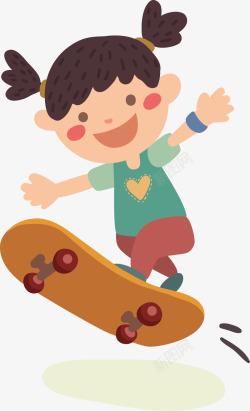 手绘滑板矢量滑板女孩插画高清图片