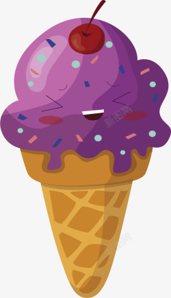 紫色笑脸香芋冰激凌矢量图素材