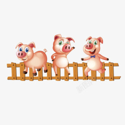 家庭栅栏三只小猪矢量图高清图片
