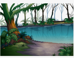 卡通森林小湖背景素材