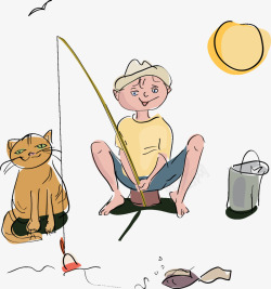 钓鱼行业小猫钓鱼男孩素材
