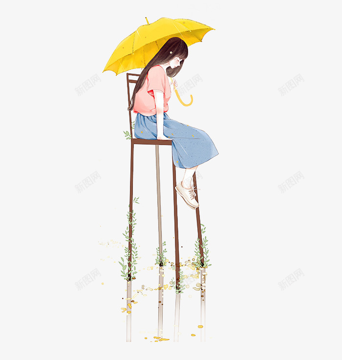 打雨伞的女孩png免抠素材_88icon https://88icon.com 唯美 坐在凳子上的女孩 巧克力女孩 打伞的人物免抠 打着黄色雨伞的女孩 打雨伞的女孩 撑着雨伞的 板凳 水彩画 绿叶 雨伞 黄色的雨伞