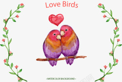 手绘水彩爱情鸟素材
