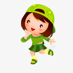 卡通穿绿色服装的女孩矢量图素材
