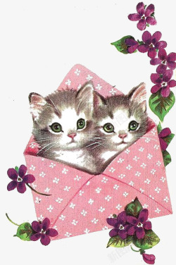 手绘猫咪信封信纸信封花朵高清图片