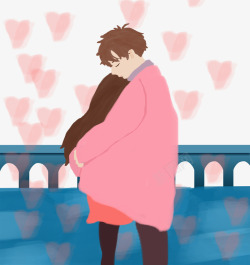 河边的情侣图片卡通手绘河边拥抱的情侣高清图片