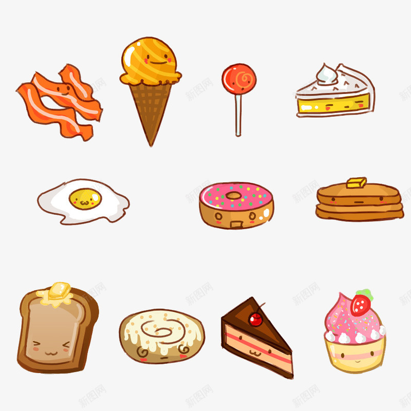 卡通图案png免抠素材_88icon https://88icon.com 冰淇淋 卡通零食 可爱插画 棒棒糖 漫画 煎蛋 甜点 甜甜圈 蛋糕 面包