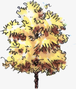 黄色手绘秋季景观树素材