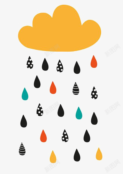 卡通云朵png免抠素材_88icon https://88icon.com 下雨 云朵插画 彩色雨滴 彩色雨点 手绘云朵 黄色云朵