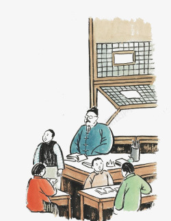 中国古代老师学堂教师节插画素材