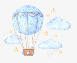 卡通手绘浅蓝色的热气球素材