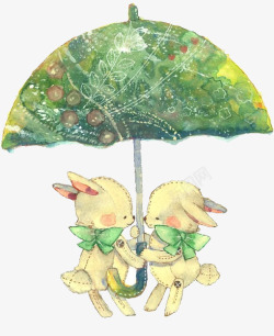 梦幻森林系元素两只打伞的小兔素材