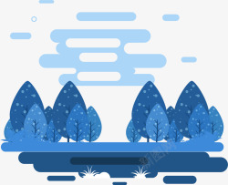时尚蓝色树木风景插画矢量图素材