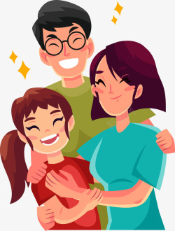 三口之家手绘一家子开心拥抱高清图片