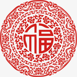 红色复古中国风花纹福字素材