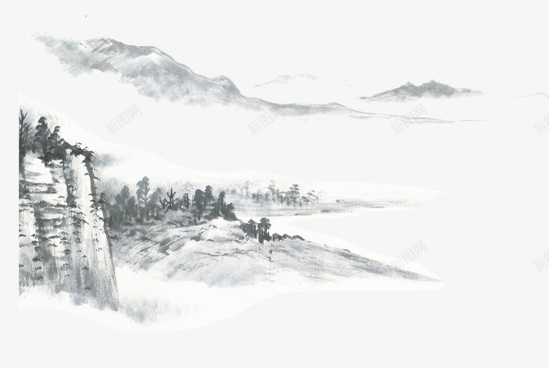 水墨画远山白云插画png免抠素材_88icon https://88icon.com 插画 水墨画 画室宣传单水墨画 白云 风水画