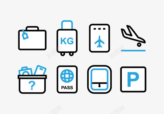 卡通航空行李图标图标