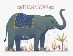 手绘大象感谢卡片素材