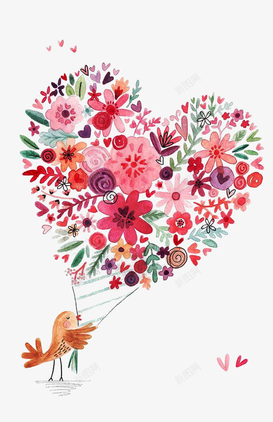 拿着花的小鸟png免抠素材_88icon https://88icon.com 小鸟 手绘 插画 爱心花卉 粉色花朵 红色花卉 花束 鸟类