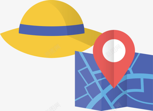 国外旅游黄色帽子旅游出行小元素遮阳帽路矢量图图标图标