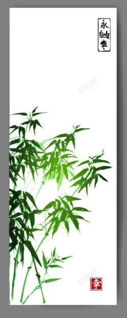 绿色竹子画中国古画素材